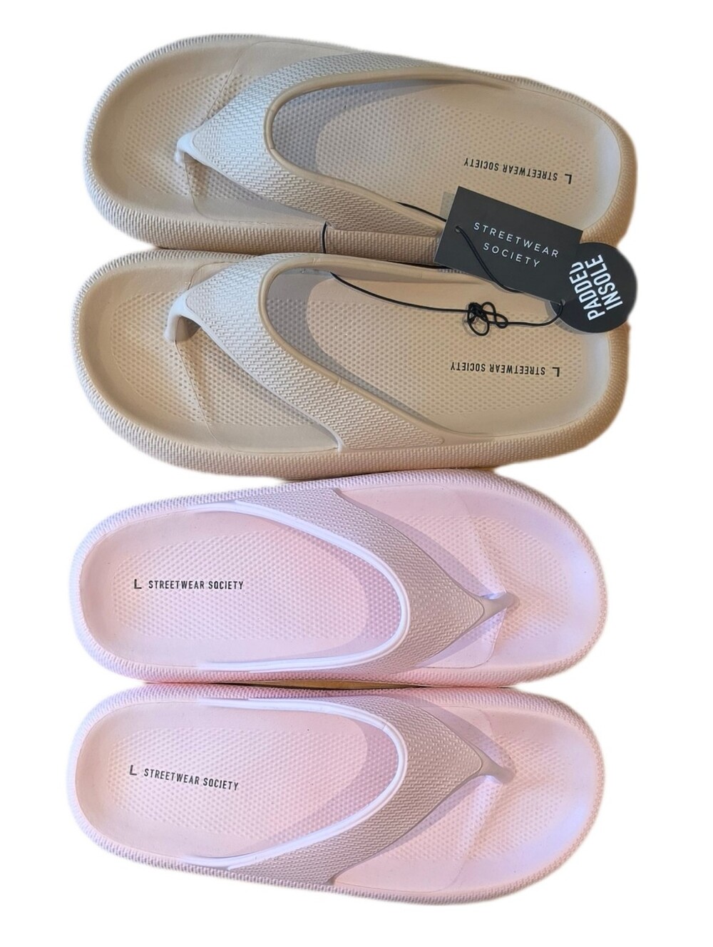 Streetwear Society Beige and Pink Flip Flop Sandals Sz L